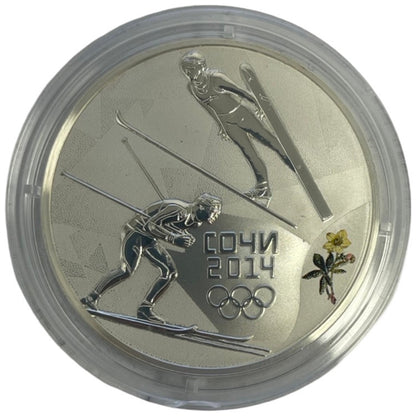 2014 RUSSIA SOCHI 3 ROUBLES STERLING SILVER COIN - NORDIC COMBINED