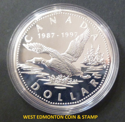 1997 PROOF SILVER DOLLAR WITH FLYING LOON 10TH ANNIVERSARY