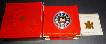 1998 1oz $15 LUNAR STERLING SILVER & GOLD COIN - YEAR OF THE TIGER