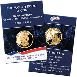 2007 $1 U.S. MINT PRESIDENTIAL  – THOMAS JEFFERSON (INDIVIDUAL COLLECTIBLE)