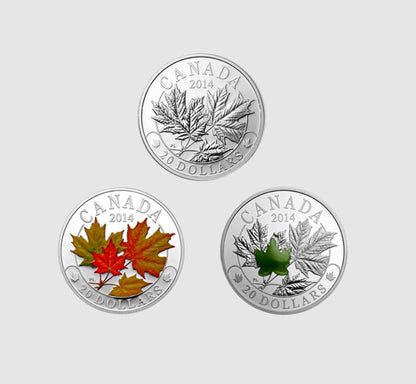2014 1oz $20 MAJESTIC MAPLE LEAVES FINE SILVER 3 COIN SET