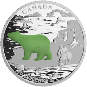 2015 1oz $20 CANADIAN ICONS - JADE POLAR BEAR  FINE SILVER COIN