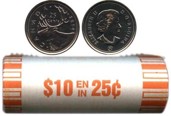 2014 25-CENT CARIBOU ORIGINAL WRAP ROLL