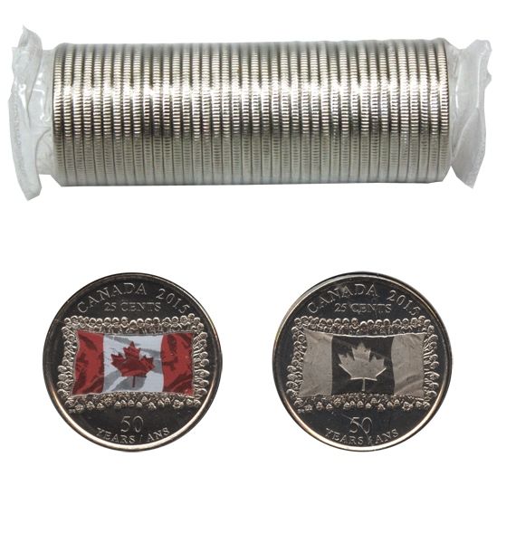 2015 25-CENT 50TH ANNIVERSARY OF THE NATIONAL FLAG COLOURED/NON-COLOURED ROLL