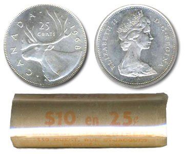 1968 25-CENT CARIBOU ROLL