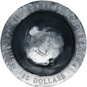 E-TRANSFER ONLY - 2018 1.5oz $25 LEST WE FORGET - MILITARY HELMET SHAPED FINE SILVER COIN