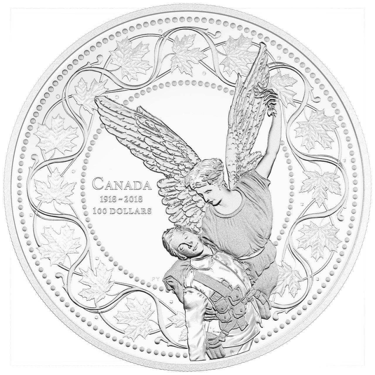 2018 10oz $100 THE ANGEL OF VICTORY 100TH ANNIVERSARY OF THE FIRST WORLD WAR ARMISTICE FINE SILVER COIN (TONED)