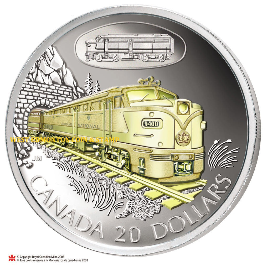 2003 1oz $20 TRANSPORTATION SERIES - CN DIESEL-ELECTRIC LOCOMOTIVE 9400, # FA1