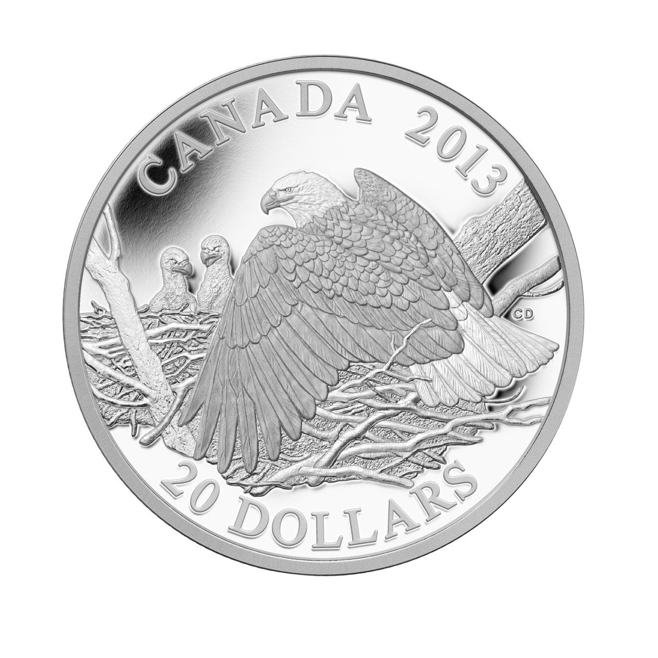 2013 1oz $20 THE BALD EAGLE: MOTHER PROTECTING HER EAGLETS FINE SILVER COIN
