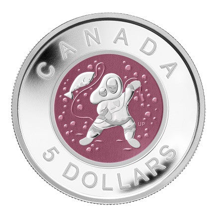 2013 1/4oz $5 - CONTEMPORARY ABORIGINAL ART: MOTHER AND BABY ICE FISHING - FINE SILVER NIOBIUM COIN