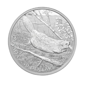 2014 5oz $50 SWIMMING BEAVER FINE SILVER COIN