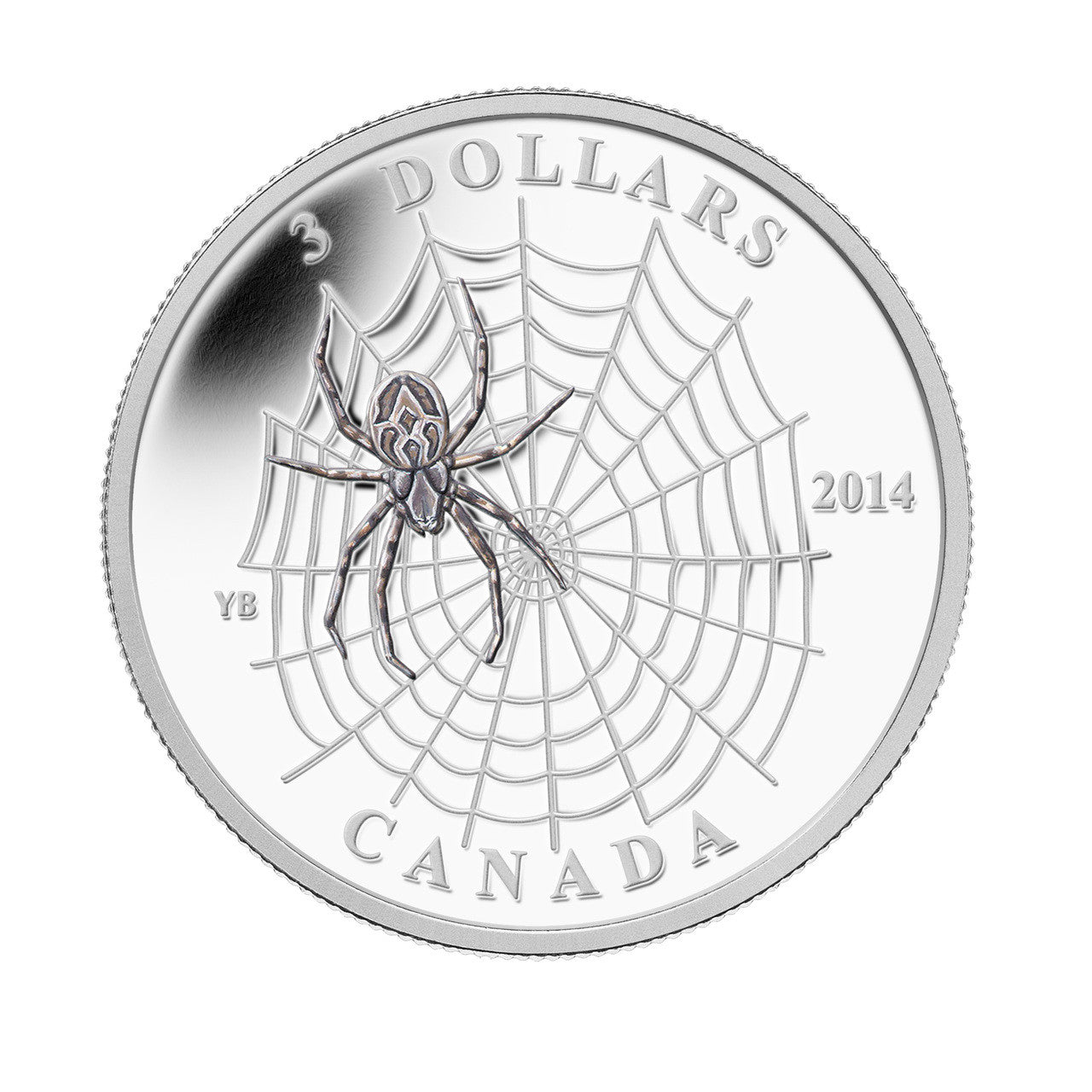 2014 1/4oz $3 ANIMAL ARCHITECH - SPIDER & WEB - FINE SILVER COIN