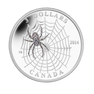 2014 1/4oz $3 ANIMAL ARCHITECH - SPIDER & WEB - FINE SILVER COIN
