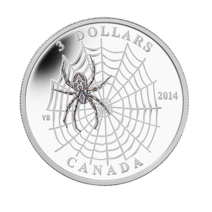 2014 1/4oz $3 ANIMAL ARCHITECH - SPIDER & WEB - FINE SILVER COIN