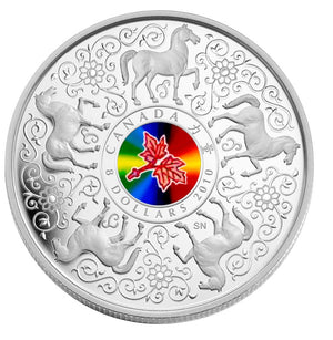 2010 $8 STERLING SILVER COIN - MAPLE OF STRENGTH - HOLOGRAM HORSE CHINESE ZODIAC