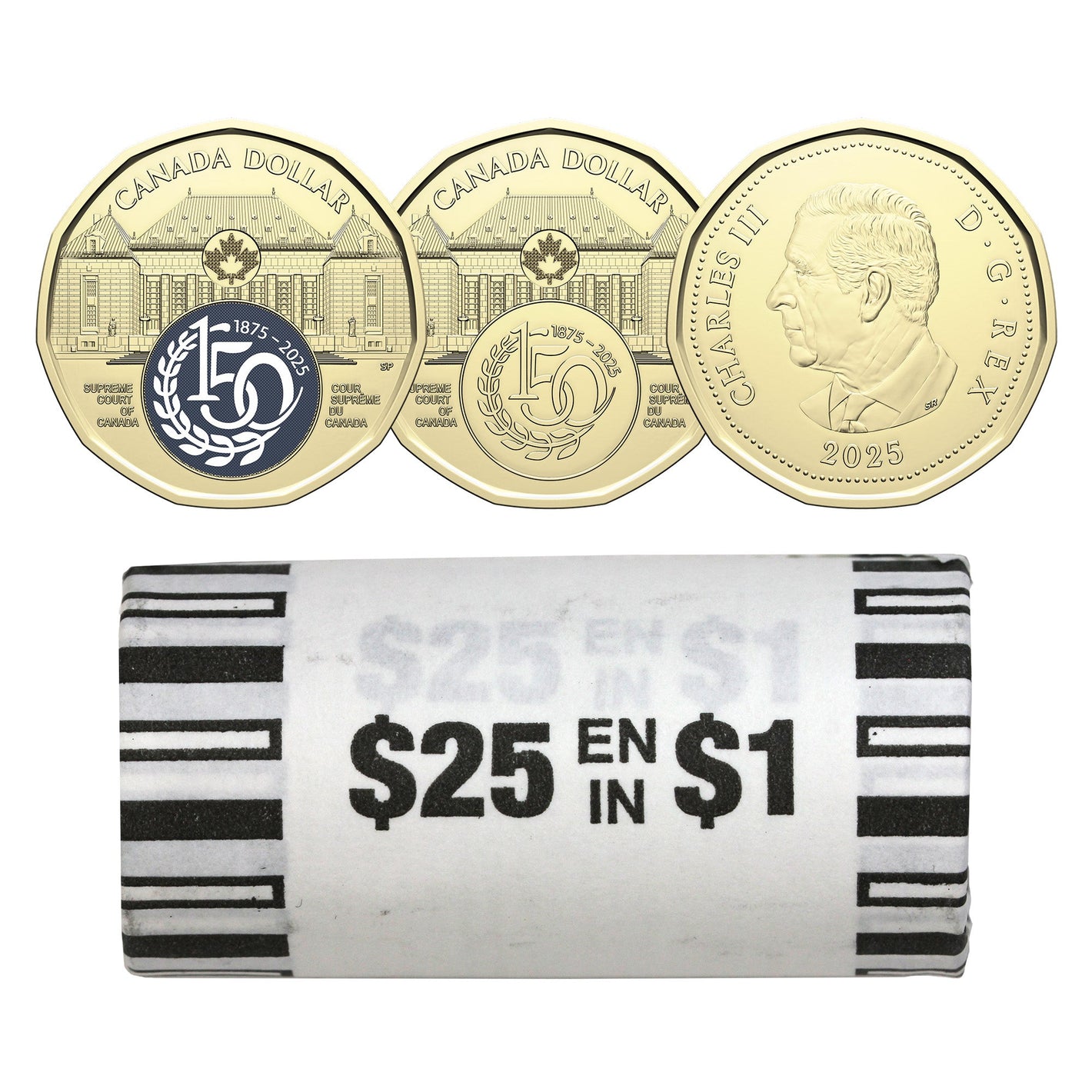 2025 1-DOLLAR 150TH ANNIVERSARY OF THE SUPREME COURT OF CANADA COLOURISED/UNCOLOURISED ROLL