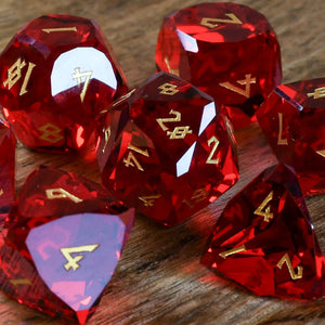 RUBY MULTIFACETED GLASS DICE SET