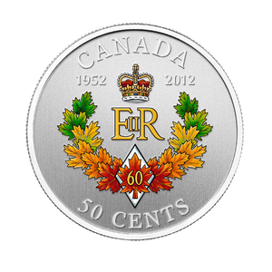 2012 50 CENT SILVER PLATED COLOURED COIN THE QUEENS DIAMOND JUBILEE (1952-2012) ROYAL CYPHER