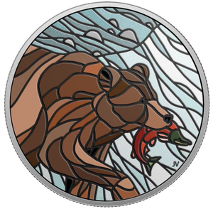 2018 1oz $20 CANADIAN MOSAICS - GRIZZLY BEAR FINE SILVER COIN