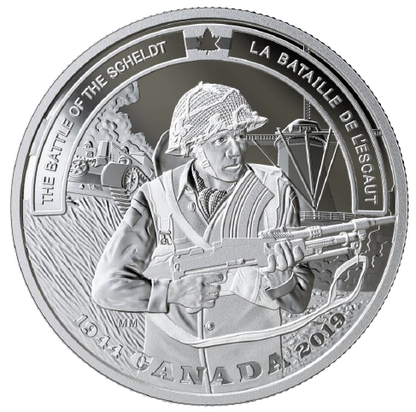 SALE -  2019 1oz $20 SECOND WORLD WAR: BATTLEFRONT SERIES THE BATTLE OF THE SCHELDT FINE SILVER COIN (NO SLEEVE, TONED)