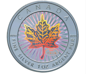 2001 1oz $5 HOLOGRAM SILVER MAPLE LEAF COIN
