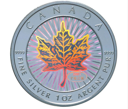 2001 1oz $5 HOLOGRAM SILVER MAPLE LEAF COIN