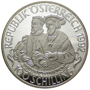 1992 OSTERREICH 100 SCHILLING KAISER KARL V. PROOF