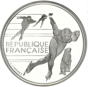 1990 (100 FRANC) ALBERTVILLE OLYMPICS SPEED SKATING SILVER COIN