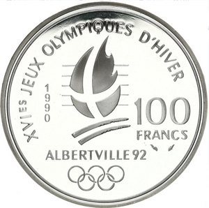 1990 (100 FRANC) ALBERTVILLE OLYMPICS SPEED SKATING SILVER COIN