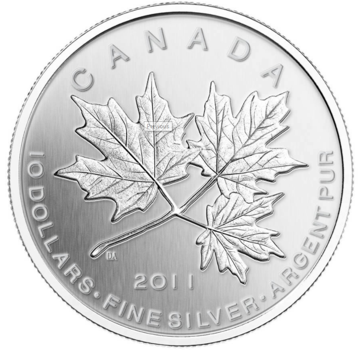 2011 $10 1/2oz MAPLE LEAF FOREVER FINE SILVER COIN