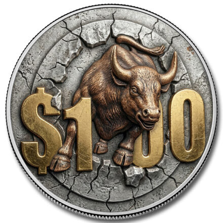 5oz SILVER HISTORY: $100 BULL MARKET COLOURIZED COPPER ROUND