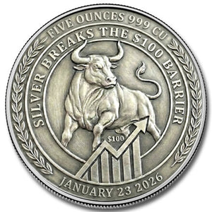 5oz SILVER HISTORY: $100 BULL MARKET COLOURIZED COPPER ROUND