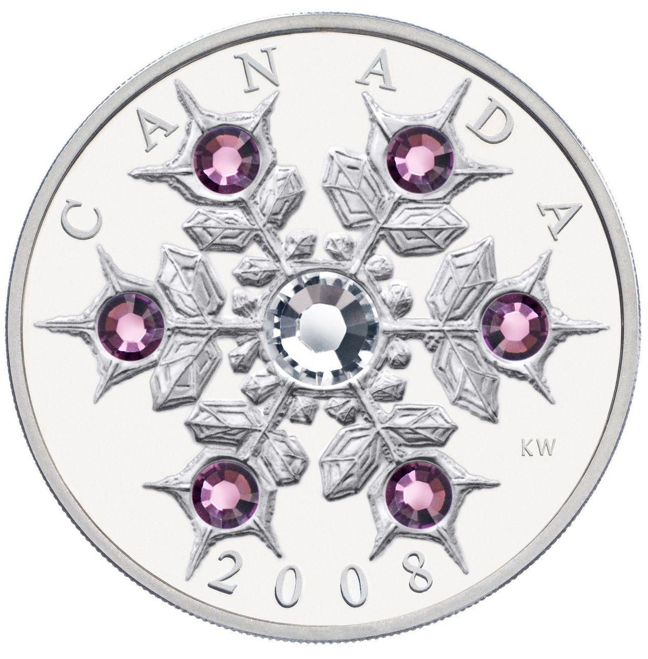 2008 1oz $20 CRYSTAL SWAROVSKI AMETHYST SNOWFLAKE - FINE SILVER COIN