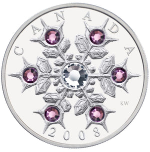 2008 1oz $20 CRYSTAL SWAROVSKI AMETHYST SNOWFLAKE - FINE SILVER COIN
