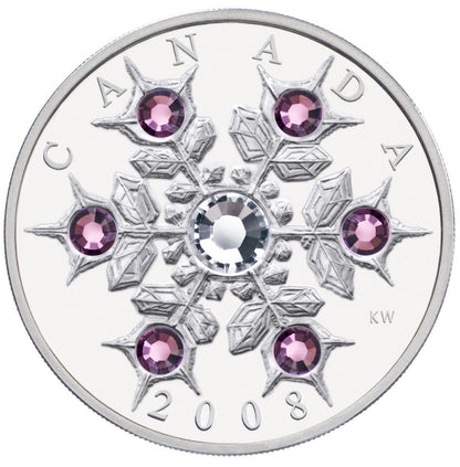 2008 1oz $20 CRYSTAL SWAROVSKI AMETHYST SNOWFLAKE FINE SILVER COIN