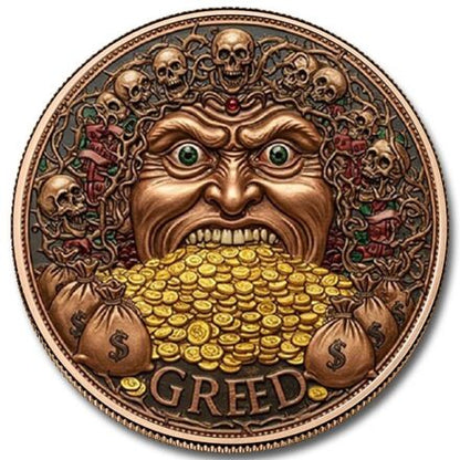 5oz GREED COPPER ROUND