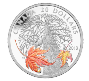 2013 1oz $20 CANADIAN MAPLE CANOPY (AUTUMN) FINE SILVER COIN