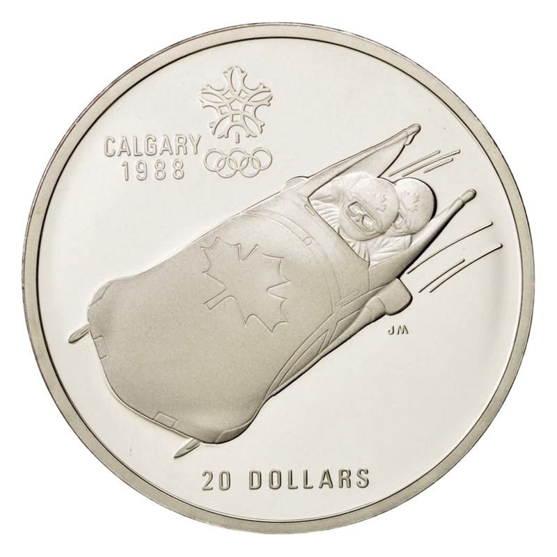 E-TRANSFER ONLY - 1987 1oz $20 CALGARY OLYMPICS: BOBSLEIGH STERLING SILVER COIN