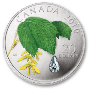 2010 1oz $20 - SWAROVSKI CRYSTAL RAINDROP - FINE SILVER COIN
