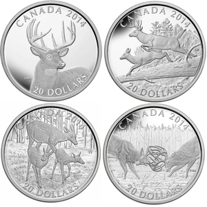 2014 WHITE TAILED DEER 4-COIN SET (4 X 1OZ. $20 FINE SILVER COINS)