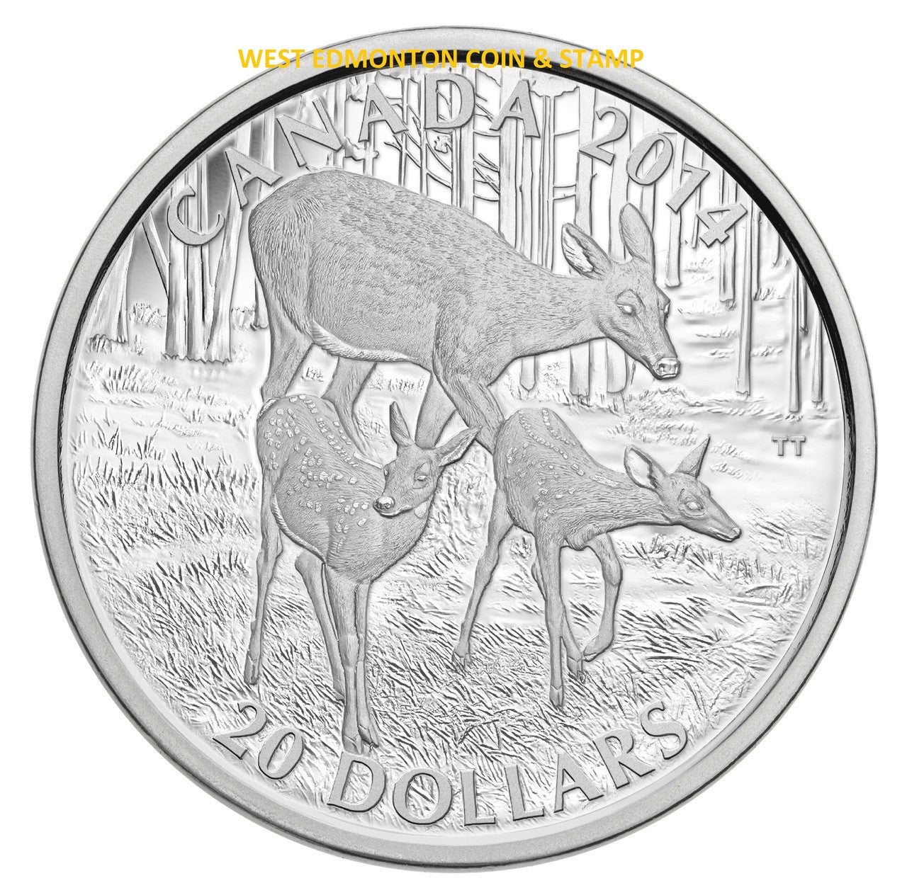 2014 1oz $20 THE WHITE-TAILED DEER - A DOE AND HER FAWNS FINE SILVER COIN