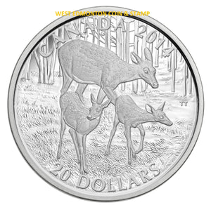 2014 1oz $20 THE WHITE-TAILED DEER - A DOE AND HER FAWNS FINE SILVER COIN