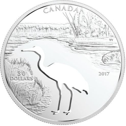 2017 $30 ENDANGERED ANIMAL CUTOUT: WHOOPING CRANE FINE SILVER COIN (1.8oz)
