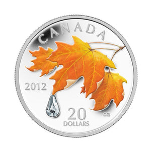 2012 1oz $20 - MAPLE LEAF CRYSTAL RAINDROP - FINE SILVER COIN