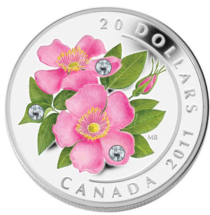 2011 1oz $20 COLOURED SILVER COIN - WILD ROSE
