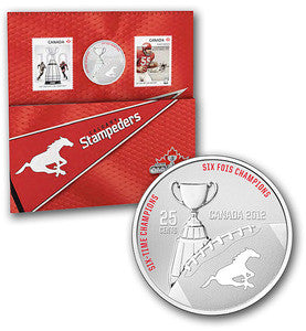 2012 THE CALGARY STAMPEDERS - 25-CENT COLOURED COIN AND STAMP SET