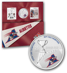 2012 THE MONTREAL ALOUETTES - 25-CENT COLOURED COIN AND STAMP SET