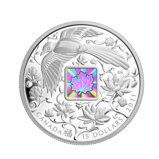 2011 1oz $15 HOLOGRAM COIN -  MAPLE OF HAPPINESS FINE SILVER COIN
