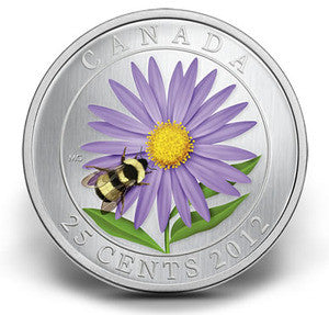 2012 25-CENT COLOURED COIN - ASTER AND BUMBLE BEE