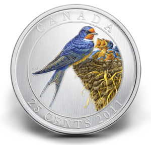 2011 25-CENT COLOURZED COIN - BARN SWALLOW